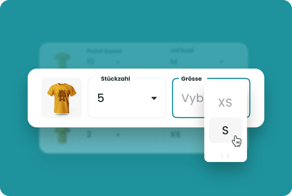 Stuckzahl und Große - Wählen Sie aus, wie viel Stuck Sie in welcher Größe (von XS bis 5XL) haben mochten.